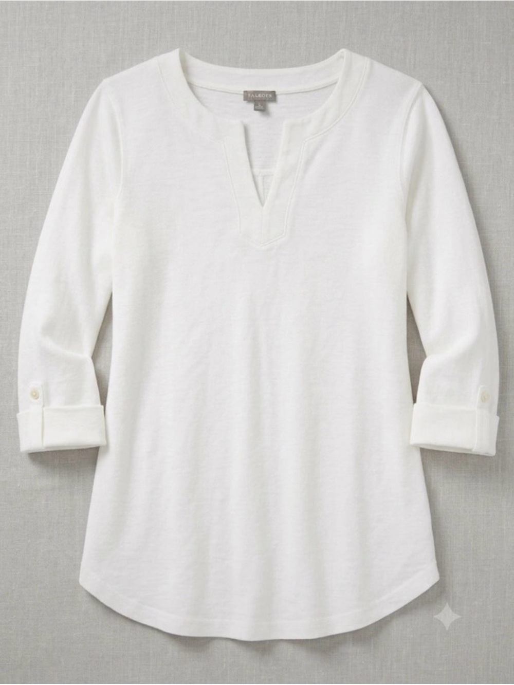 Talbots White Split-Neck 3/4 Sleeve Tunic Top